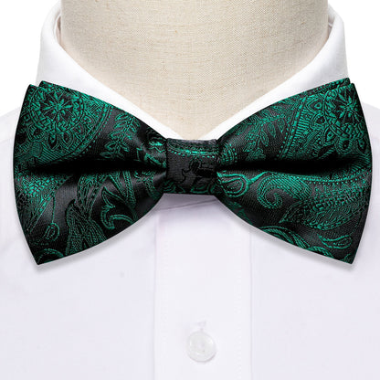Green Black Paisley Bow Tie Set bow ties    - Sophisticated Gentlemen