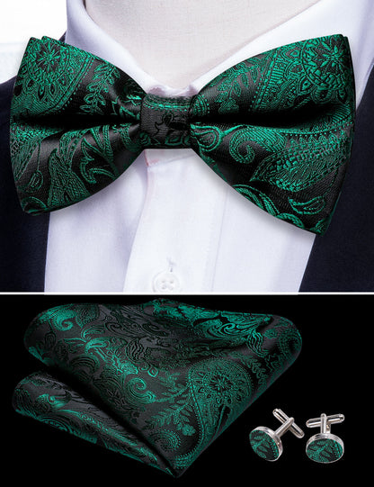 Green Black Paisley Bow Tie Set bow ties    - Sophisticated Gentlemen