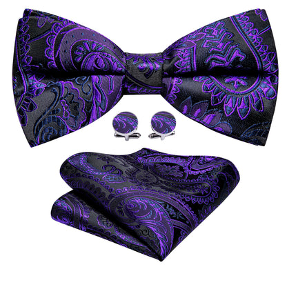 Purple Black Paisley Bow Tie Set bow ties    - Sophisticated Gentlemen