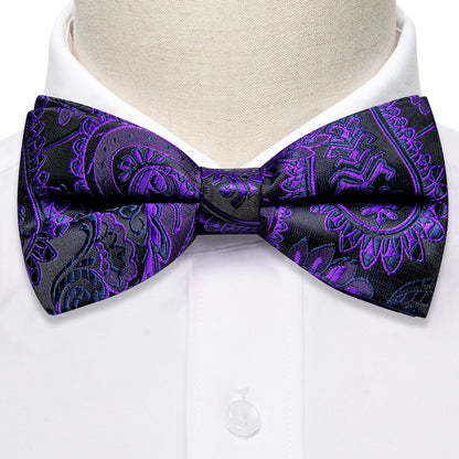 Purple Black Paisley Bow Tie Set bow ties    - Sophisticated Gentlemen