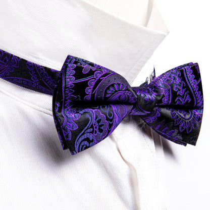 Purple Black Paisley Bow Tie Set bow ties    - Sophisticated Gentlemen
