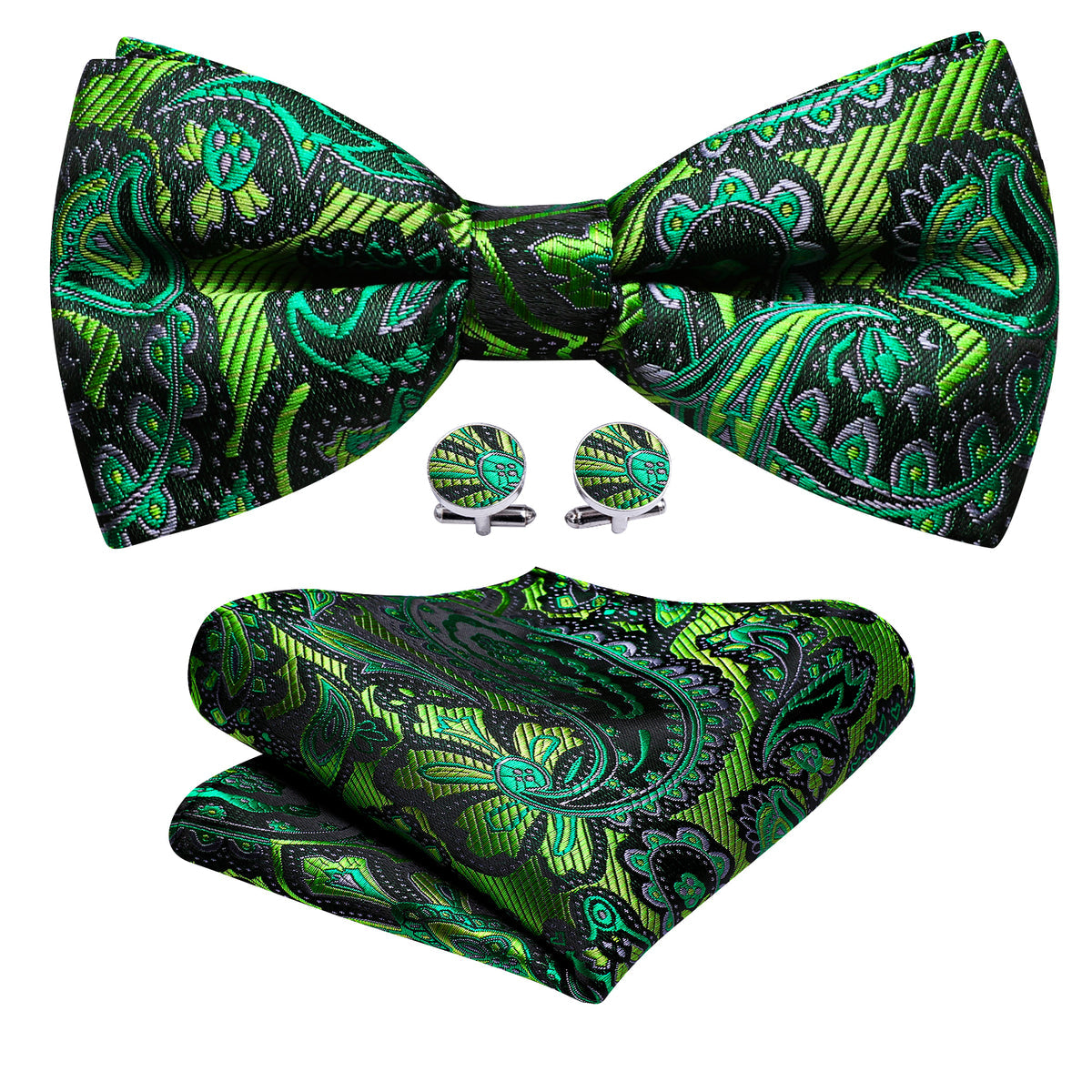 Green Paisley Bow Tie Set bow ties    - Sophisticated Gentlemen