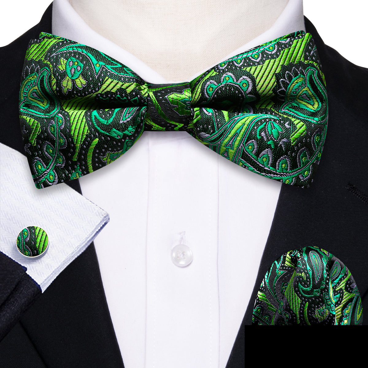 Green Paisley Bow Tie Set bow ties    - Sophisticated Gentlemen