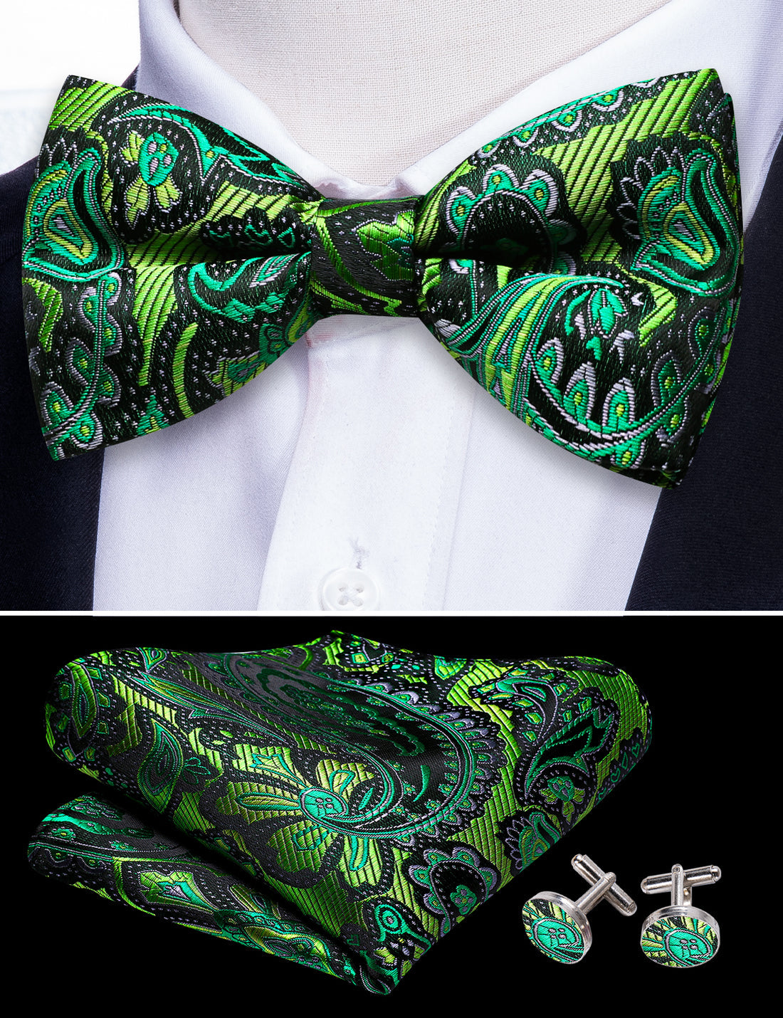 Green Paisley Bow Tie Set bow ties    - Sophisticated Gentlemen