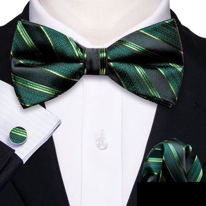 Green Black Striped Bow Tie Set bow ties    - Sophisticated Gentlemen