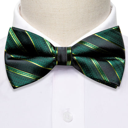 Green Black Striped Bow Tie Set bow ties    - Sophisticated Gentlemen