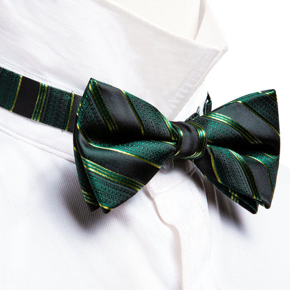 Green Black Striped Bow Tie Set bow ties    - Sophisticated Gentlemen