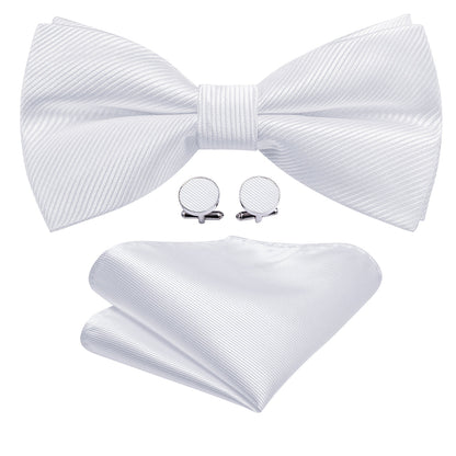 White Solid Wedding Bow Tie Set bow ties    - Sophisticated Gentlemen