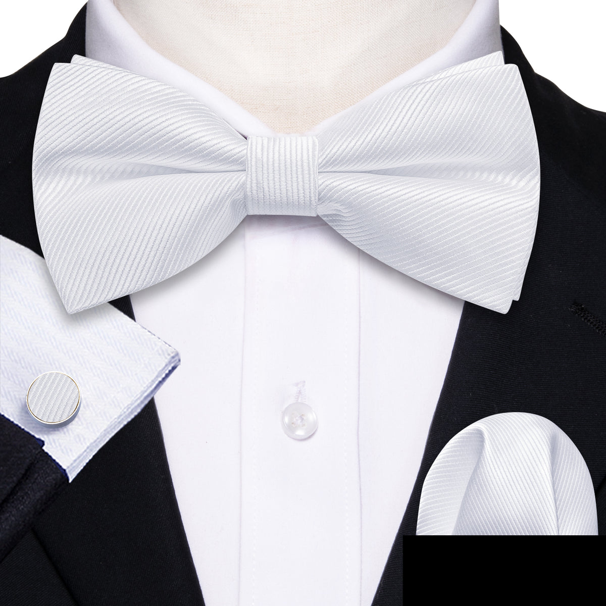 White Solid Wedding Bow Tie Set bow ties    - Sophisticated Gentlemen