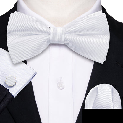 White Solid Wedding Bow Tie Set bow ties    - Sophisticated Gentlemen