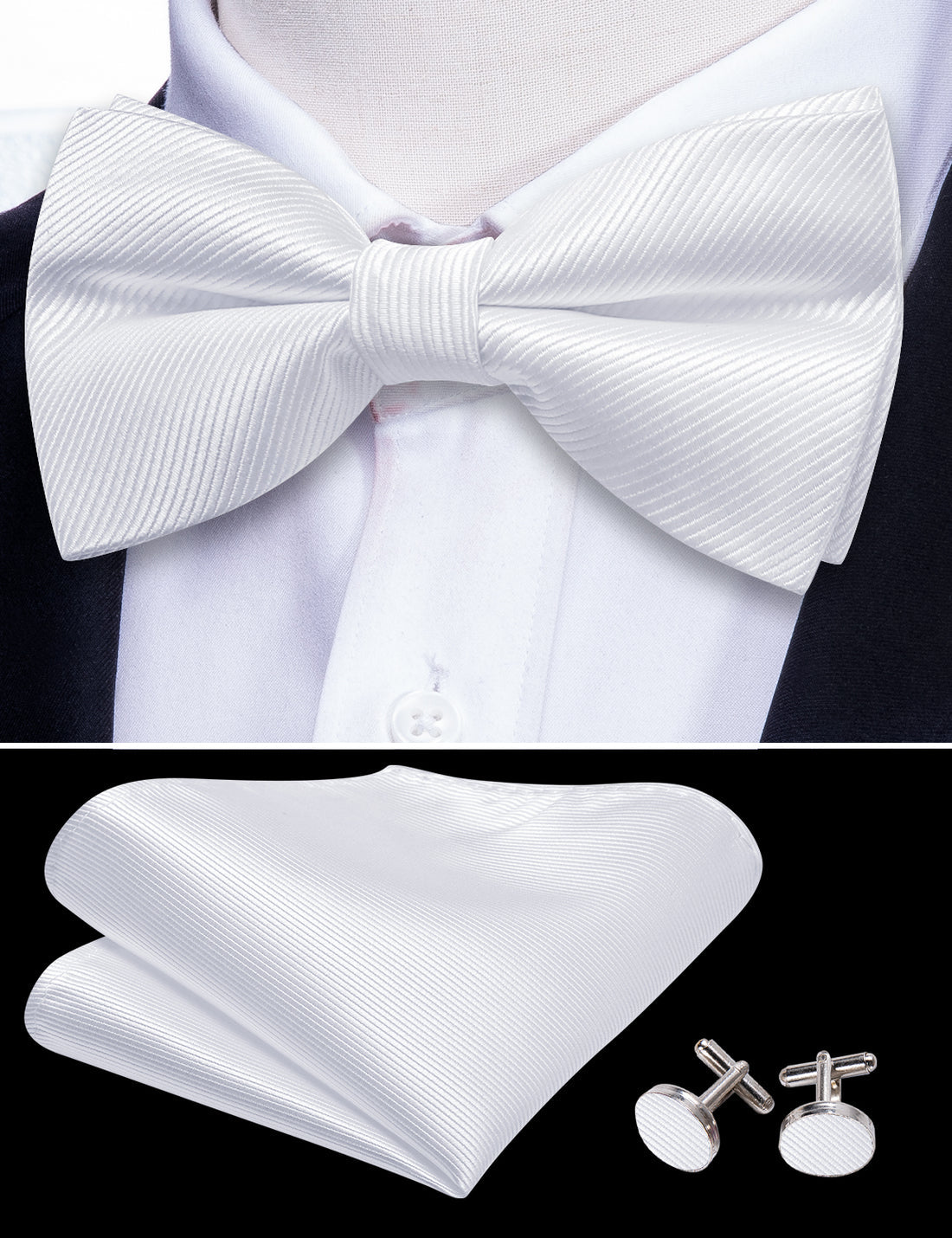 White Solid Wedding Bow Tie Set bow ties    - Sophisticated Gentlemen