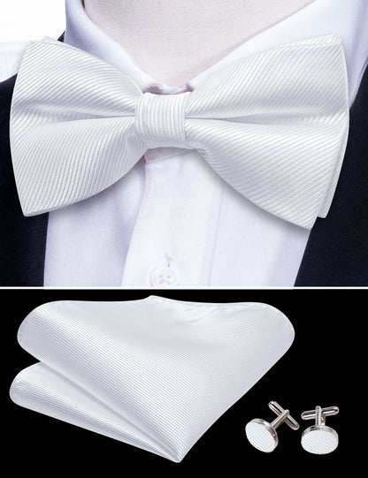 White Solid Wedding Bow Tie Set bow ties    - Sophisticated Gentlemen