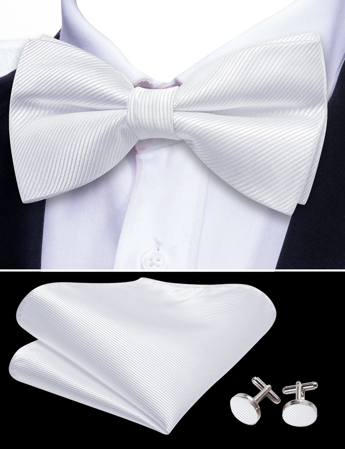 White Solid Wedding Bow Tie Set bow ties    - Sophisticated Gentlemen