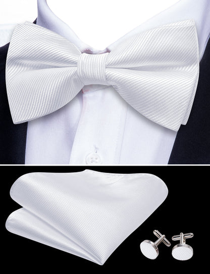 White Solid Wedding Bow Tie Set bow ties    - Sophisticated Gentlemen