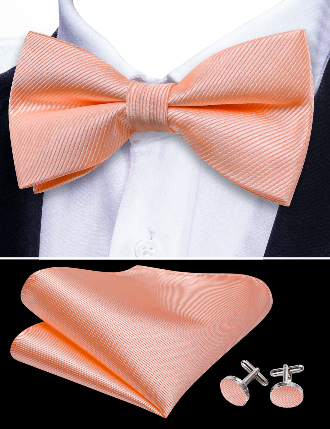 Pale Orange Solid Bow Tie Set bow ties    - Sophisticated Gentlemen