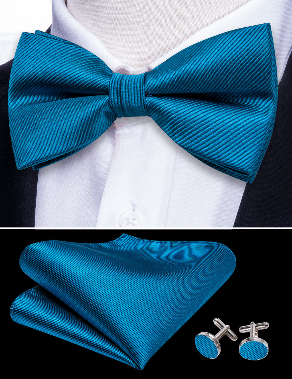 Sky Blue Solid Bow Tie Set bow ties    - Sophisticated Gentlemen