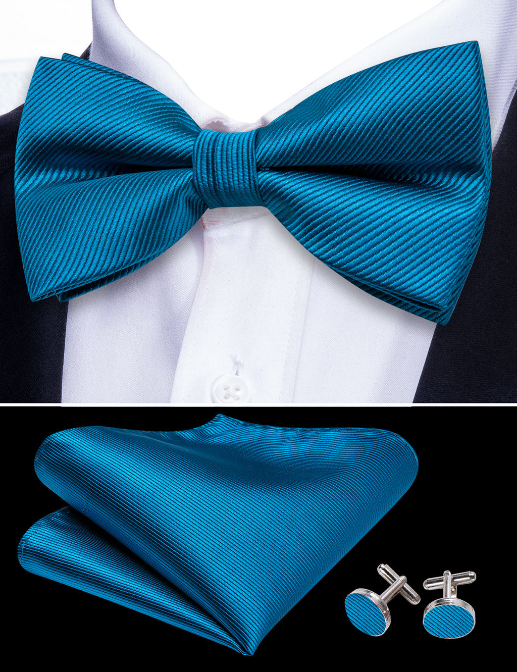 Sky Blue Solid Bow Tie Set bow ties    - Sophisticated Gentlemen