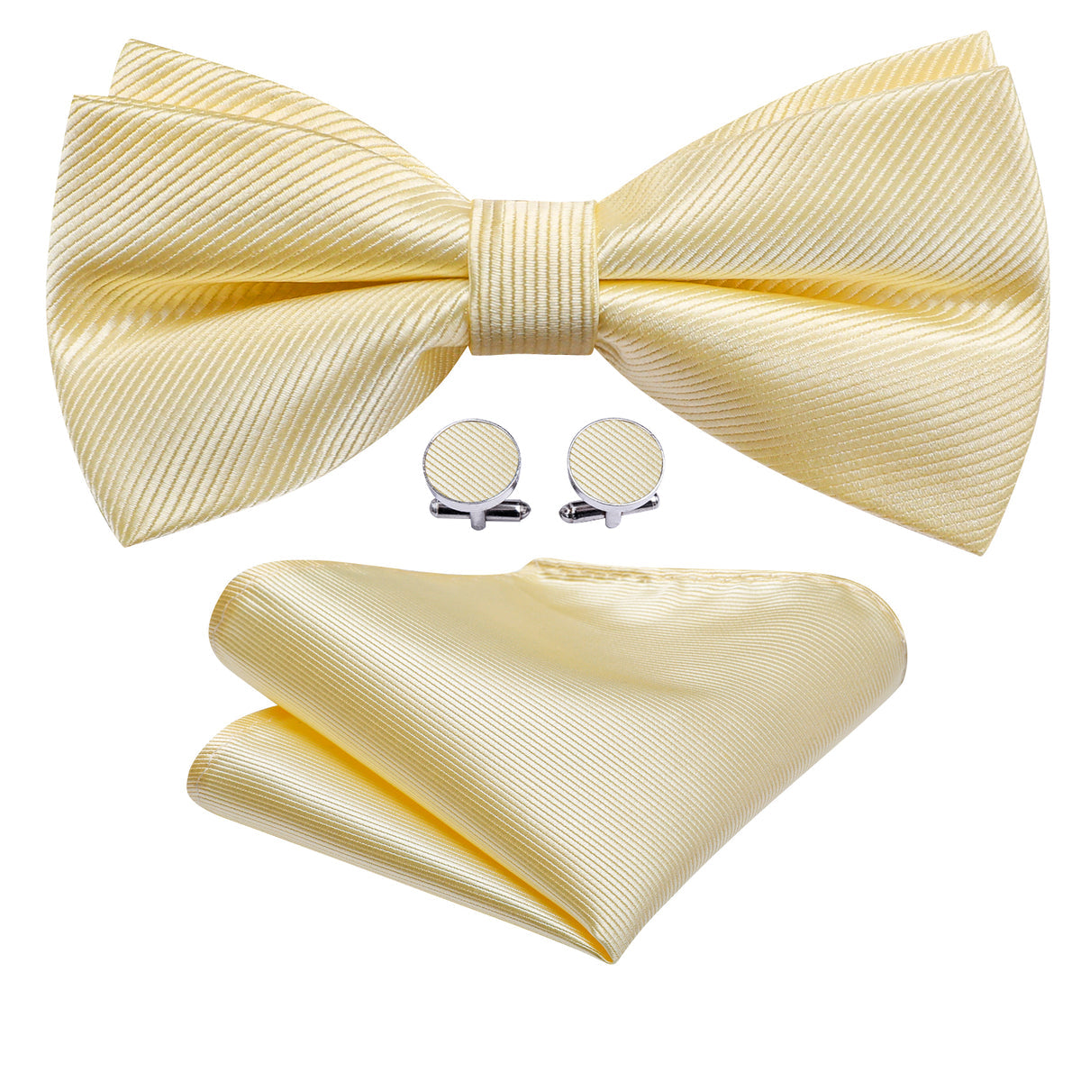 Lemon Chiffon Solid Bow Tie Set bow ties    - Sophisticated Gentlemen