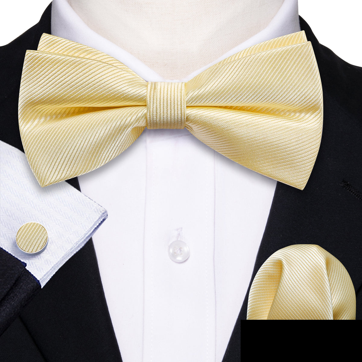 Lemon Chiffon Solid Bow Tie Set bow ties    - Sophisticated Gentlemen