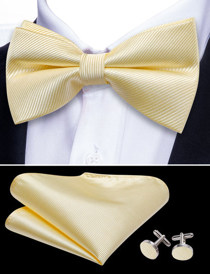Lemon Chiffon Solid Bow Tie Set bow ties    - Sophisticated Gentlemen