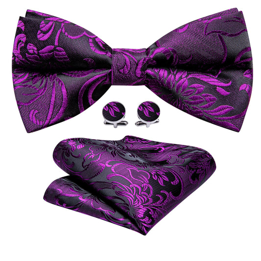 Purple Black Paisley Bow Tie Set bow ties    - Sophisticated Gentlemen