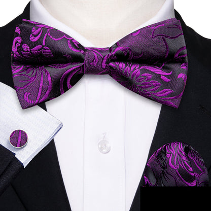 Purple Black Paisley Bow Tie Set bow ties    - Sophisticated Gentlemen