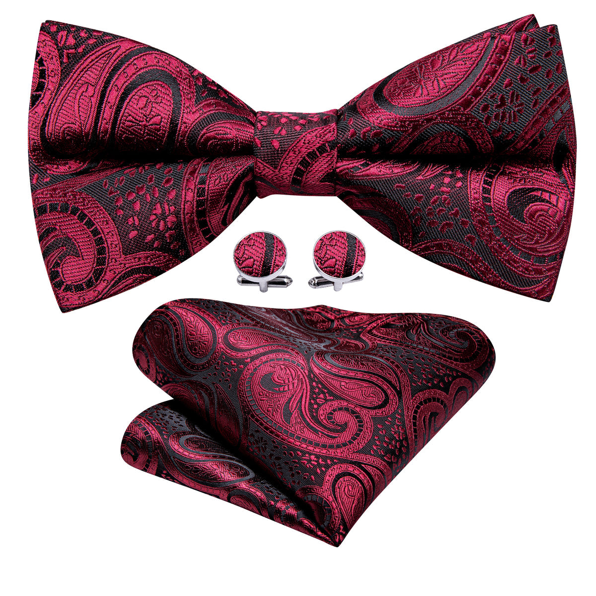 Black Red Paisley Beautiful Bow Tie Set bow ties    - Sophisticated Gentlemen