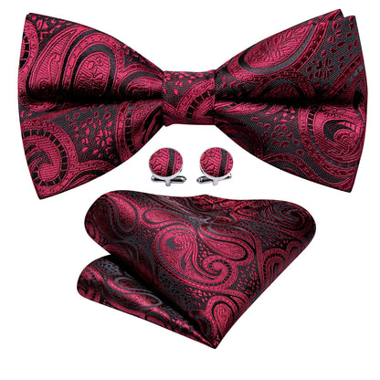 Black Red Paisley Beautiful Bow Tie Set bow ties    - Sophisticated Gentlemen