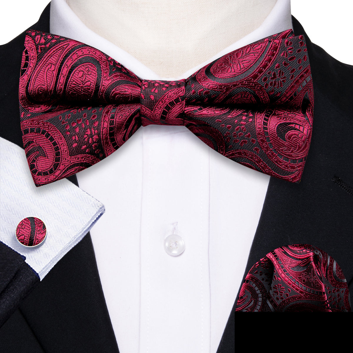 Black Red Paisley Beautiful Bow Tie Set bow ties    - Sophisticated Gentlemen