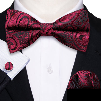 Black Red Paisley Beautiful Bow Tie Set bow ties    - Sophisticated Gentlemen