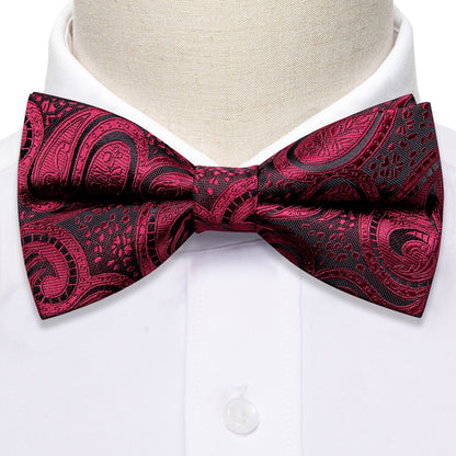 Black Red Paisley Beautiful Bow Tie Set bow ties    - Sophisticated Gentlemen