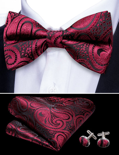 Black Red Paisley Beautiful Bow Tie Set bow ties    - Sophisticated Gentlemen