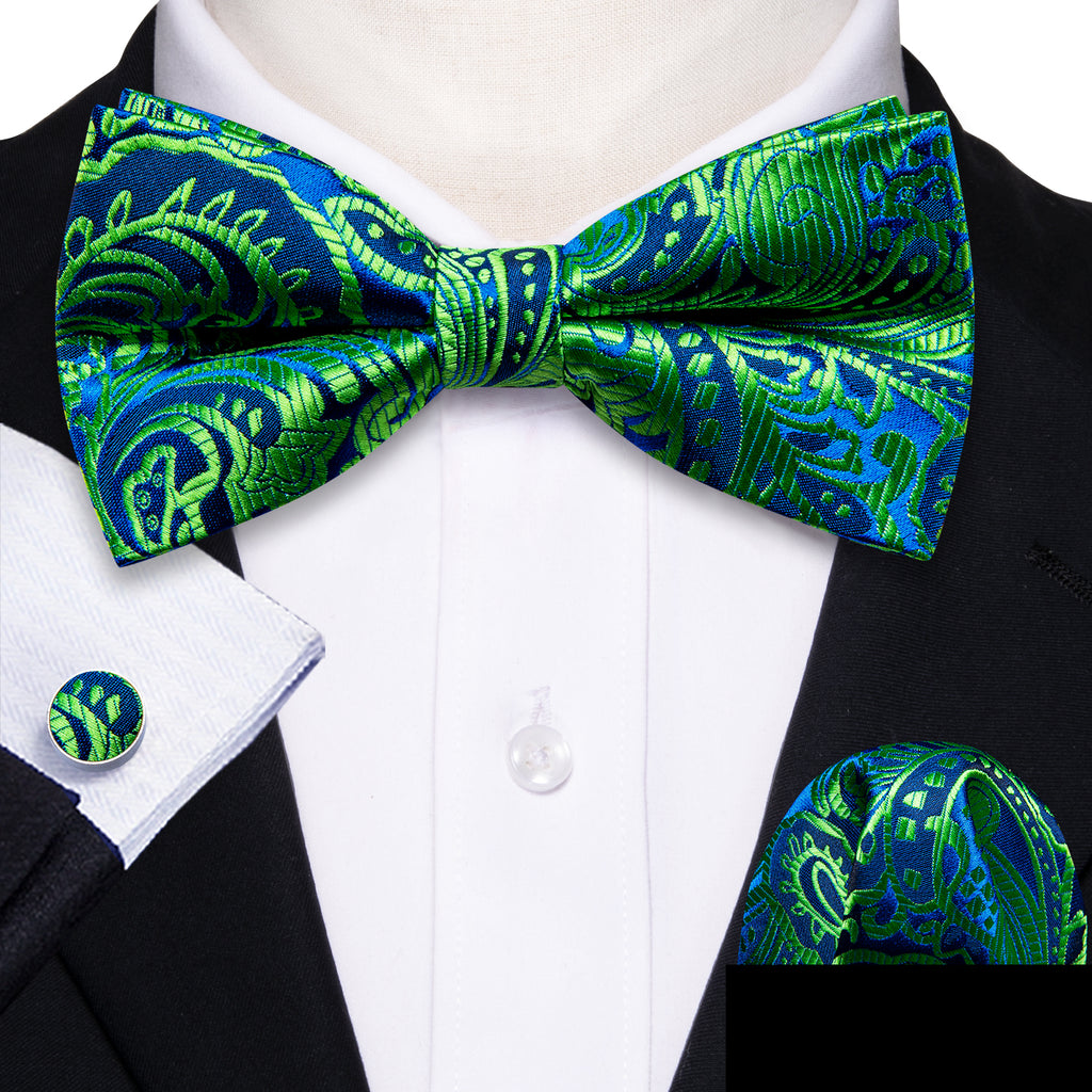 Teal Blue Paisley Bow Tie Set bow ties    - Sophisticated Gentlemen