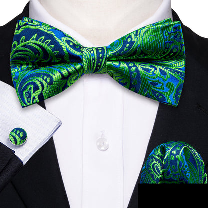 Teal Blue Paisley Bow Tie Set bow ties    - Sophisticated Gentlemen