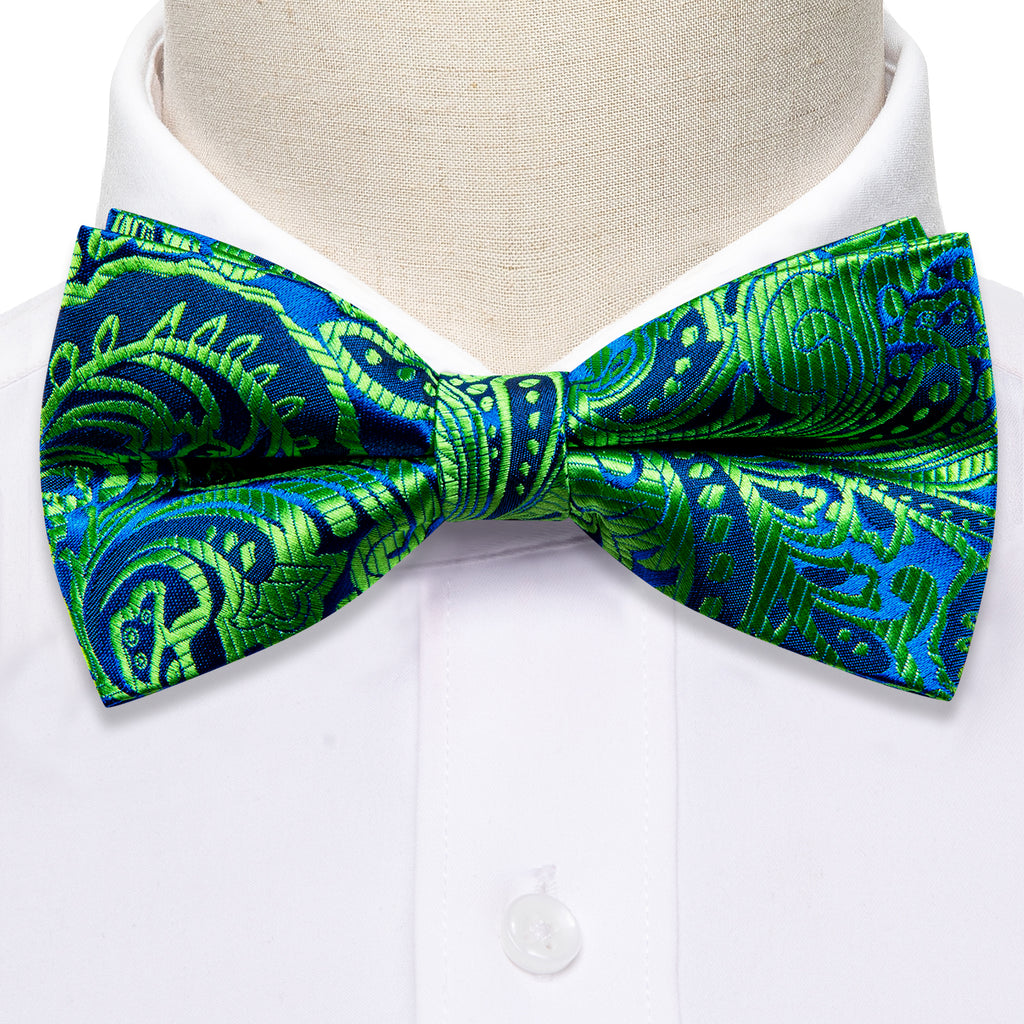 Teal Blue Paisley Bow Tie Set bow ties    - Sophisticated Gentlemen