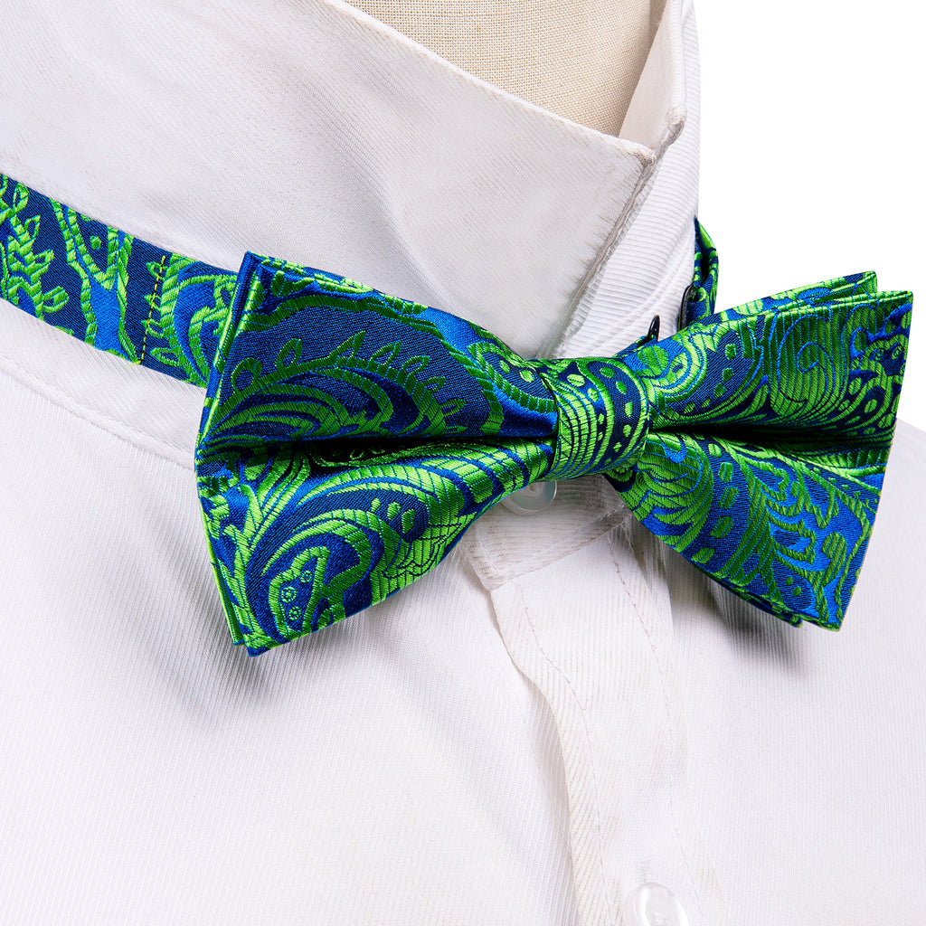 Teal Blue Paisley Bow Tie Set bow ties    - Sophisticated Gentlemen