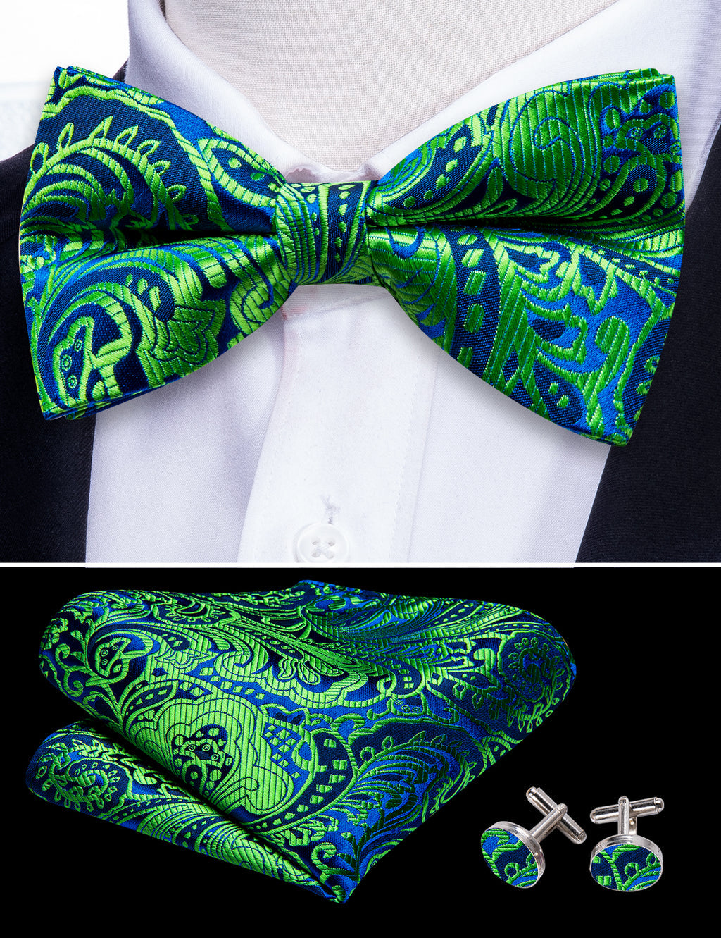 Teal Blue Paisley Bow Tie Set bow ties    - Sophisticated Gentlemen