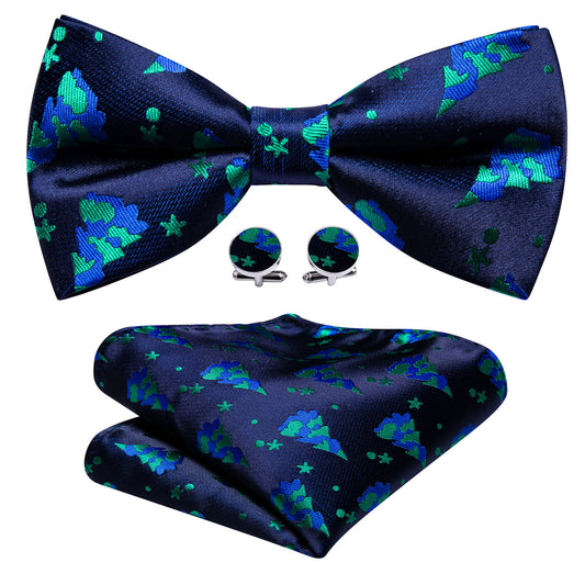Blue Xmas Tree Silk Bow Tie Set bow ties    - Sophisticated Gentlemen