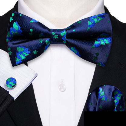 Blue Xmas Tree Silk Bow Tie Set bow ties    - Sophisticated Gentlemen