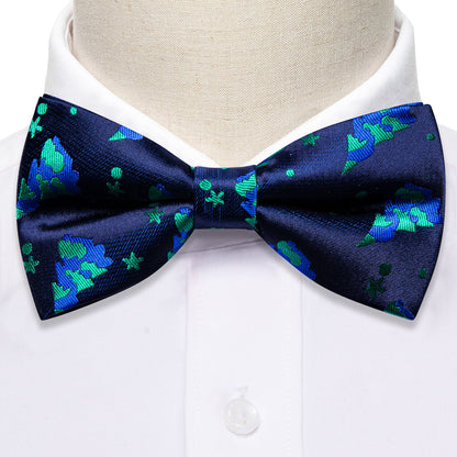 Blue Xmas Tree Silk Bow Tie Set bow ties    - Sophisticated Gentlemen