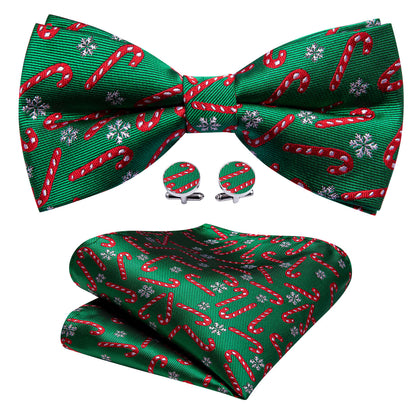 Green Christmas Crutch Silk Bow Tie Set bow ties    - Sophisticated Gentlemen