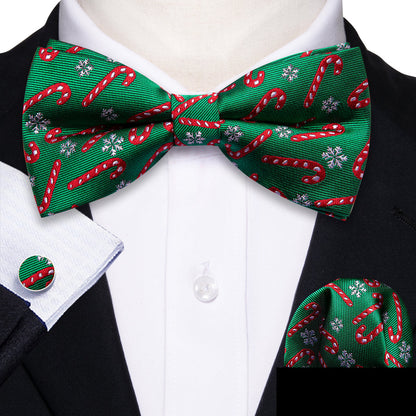 Green Christmas Crutch Silk Bow Tie Set bow ties    - Sophisticated Gentlemen