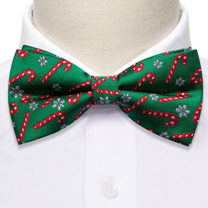 Green Christmas Crutch Silk Bow Tie Set bow ties    - Sophisticated Gentlemen