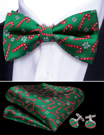 Green Christmas Crutch Silk Bow Tie Set bow ties    - Sophisticated Gentlemen