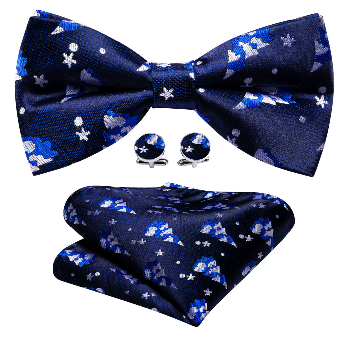 Blue White Xmas Tree Silk Bow Tie Set bow ties    - Sophisticated Gentlemen