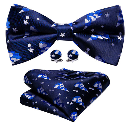 Blue White Xmas Tree Silk Bow Tie Set bow ties    - Sophisticated Gentlemen
