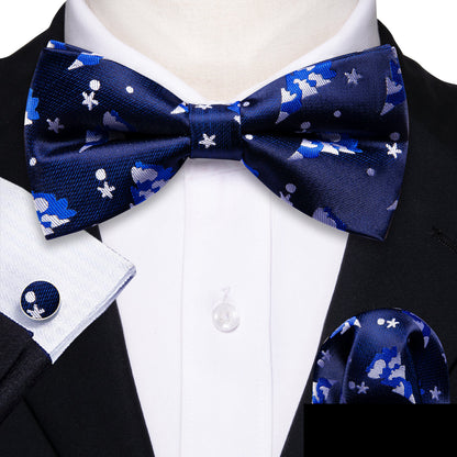 Blue White Xmas Tree Silk Bow Tie Set bow ties    - Sophisticated Gentlemen