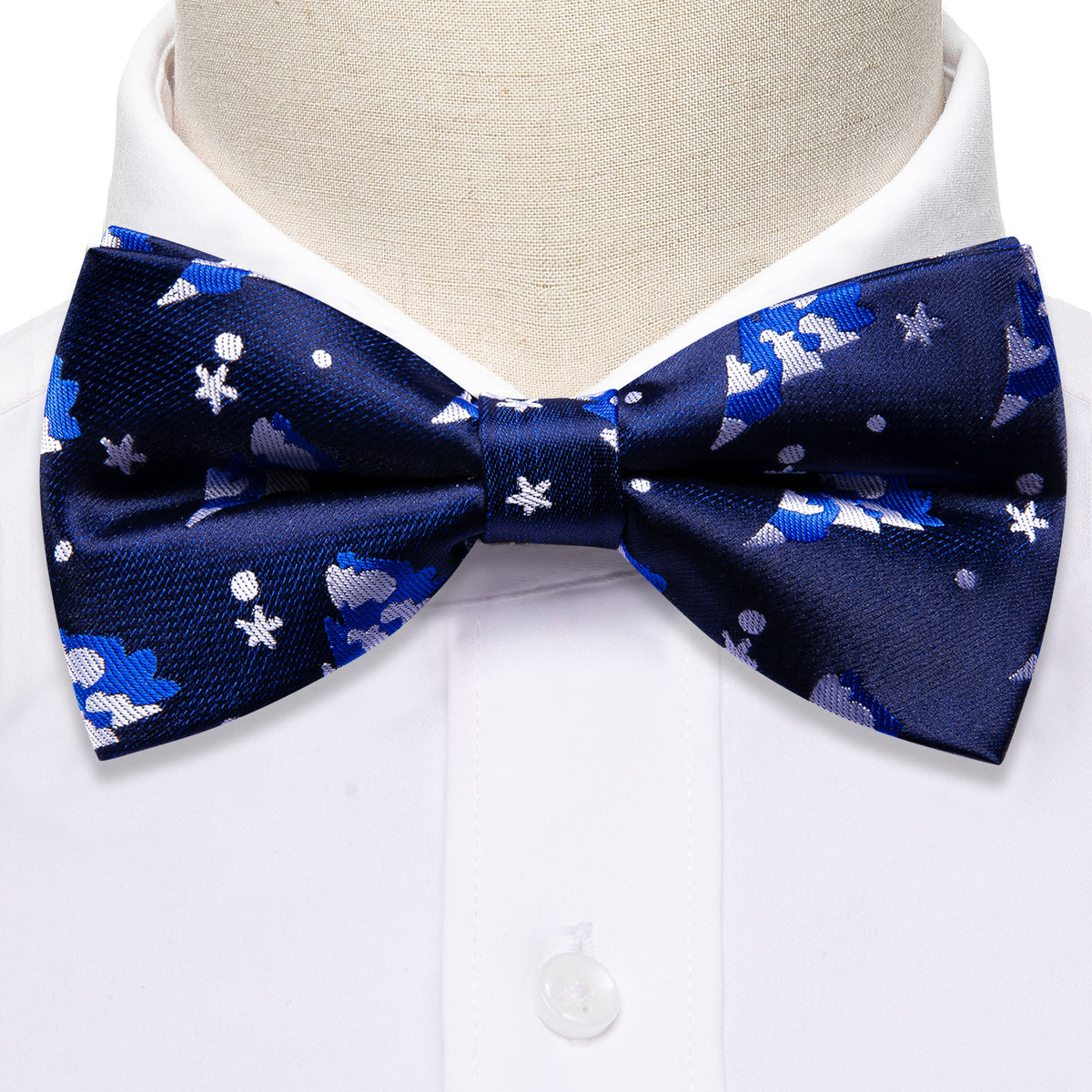 Blue White Xmas Tree Silk Bow Tie Set bow ties    - Sophisticated Gentlemen