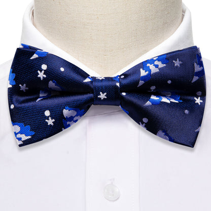 Blue White Xmas Tree Silk Bow Tie Set bow ties    - Sophisticated Gentlemen
