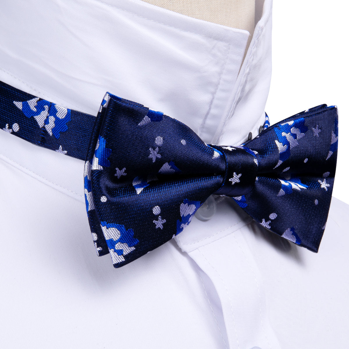 Blue White Xmas Tree Silk Bow Tie Set bow ties    - Sophisticated Gentlemen